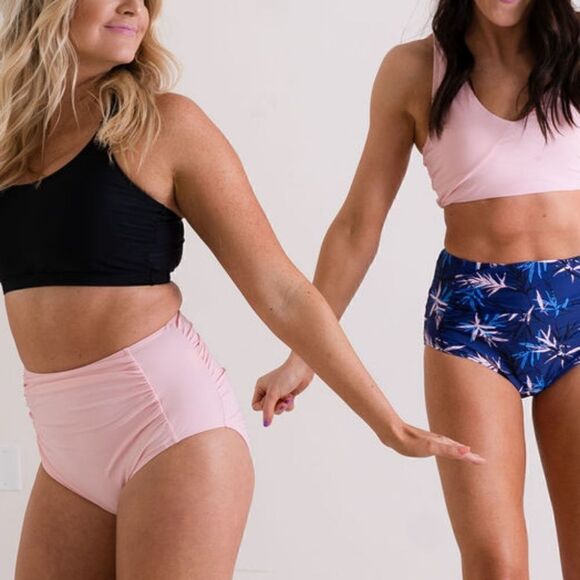 NWT High Waist Ruched, Full Coverage Womens Swimsuit Bikini Bottom Light Pink - Picture 12 of 14